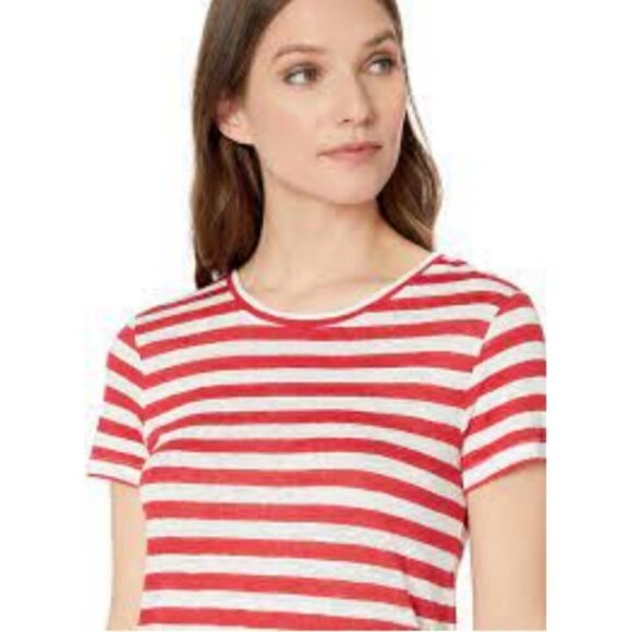 💕MICHAEL STARS💕 Harbor Stripe Colleen Crewneck Tee Poppy Stripe Red & White - Picture 1 of 9